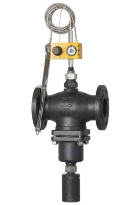 CARBON STEEL SELF-OPERATED TEMPERATURE REGULATING VALVE, MODEL 30T01Y, PN25, ASTM A216 GR. WCB, RF FLANGED, 60–120°C, AUTO CLOSING AT SET TEMPERATURE